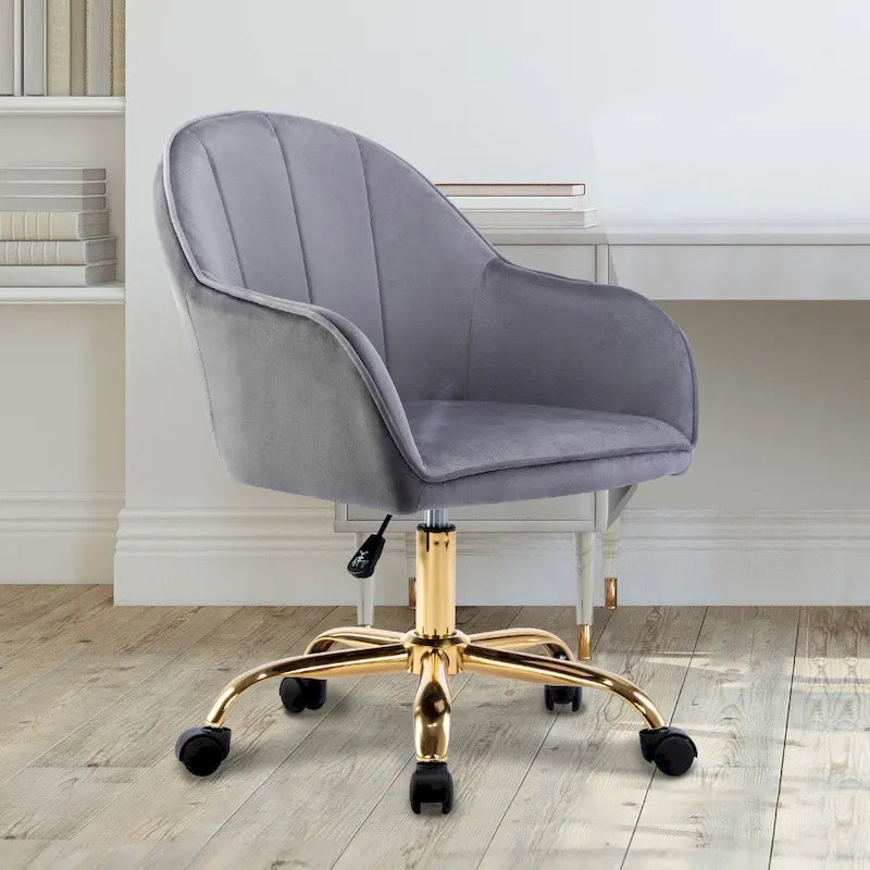 Sedia da Ufficio in Velluto – Sedia da Scrivania Girevole Ergonomica con Braccioli, Stile Moderno