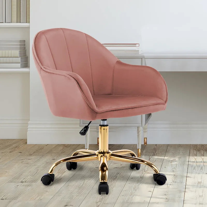 Sedia da Ufficio in Velluto – Sedia da Scrivania Girevole Ergonomica con Braccioli, Stile Moderno