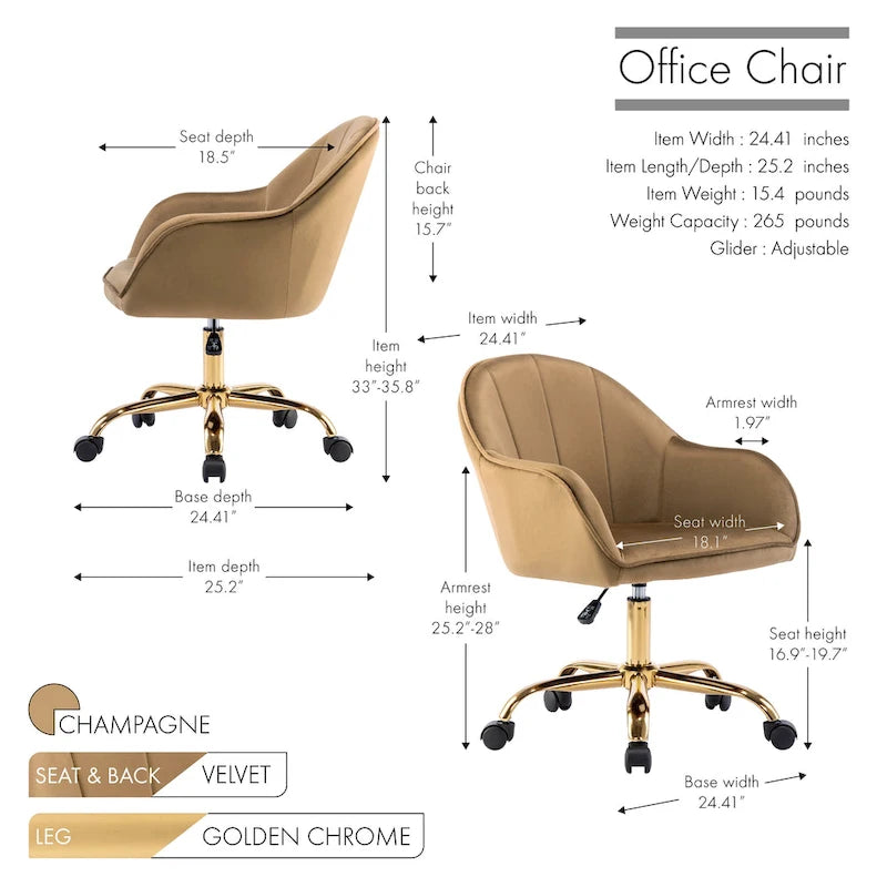 Sedia da Ufficio in Velluto – Sedia da Scrivania Girevole Ergonomica con Braccioli, Stile Moderno