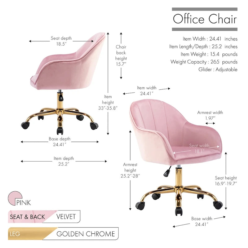 Sedia da Ufficio in Velluto – Sedia da Scrivania Girevole Ergonomica con Braccioli, Stile Moderno