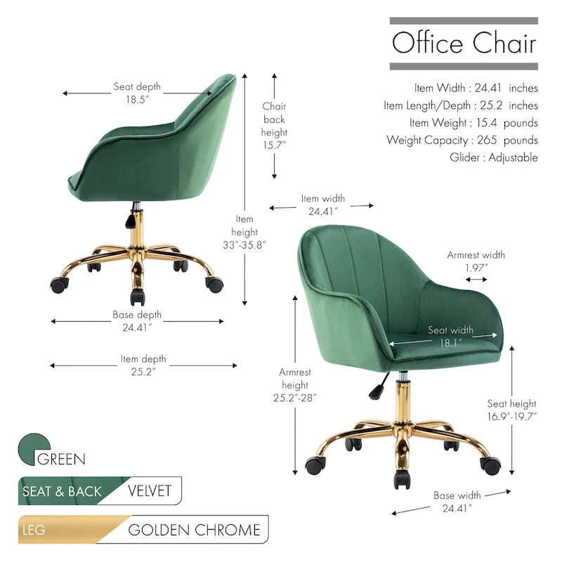 Sedia da Ufficio in Velluto – Sedia da Scrivania Girevole Ergonomica con Braccioli, Stile Moderno