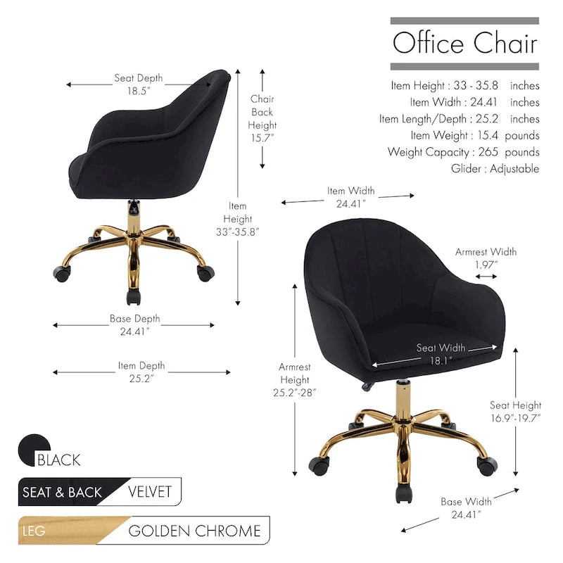 Sedia da Ufficio in Velluto – Sedia da Scrivania Girevole Ergonomica con Braccioli, Stile Moderno