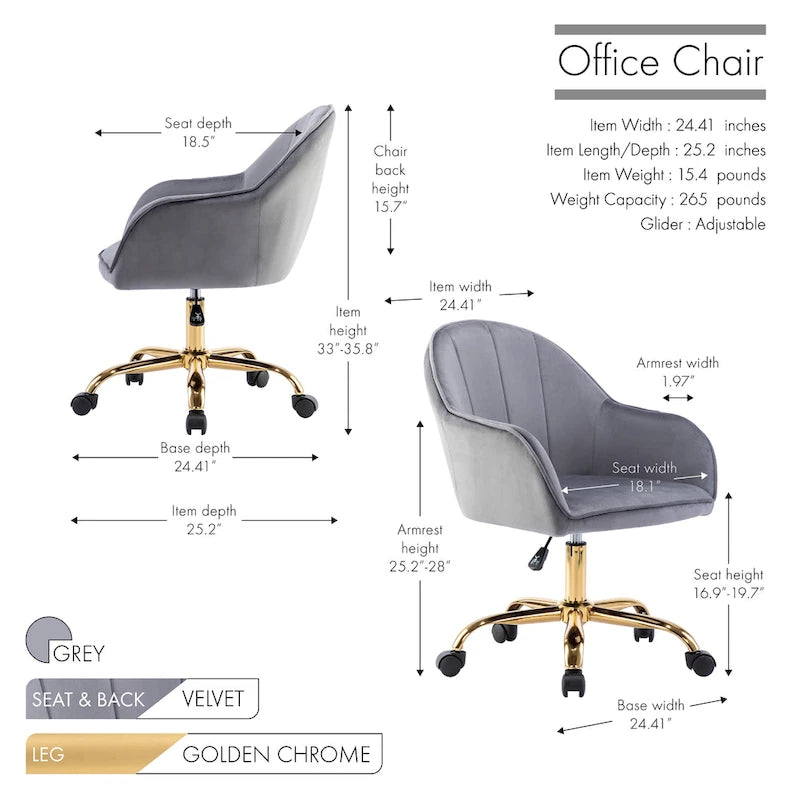 Sedia da Ufficio in Velluto – Sedia da Scrivania Girevole Ergonomica con Braccioli, Stile Moderno