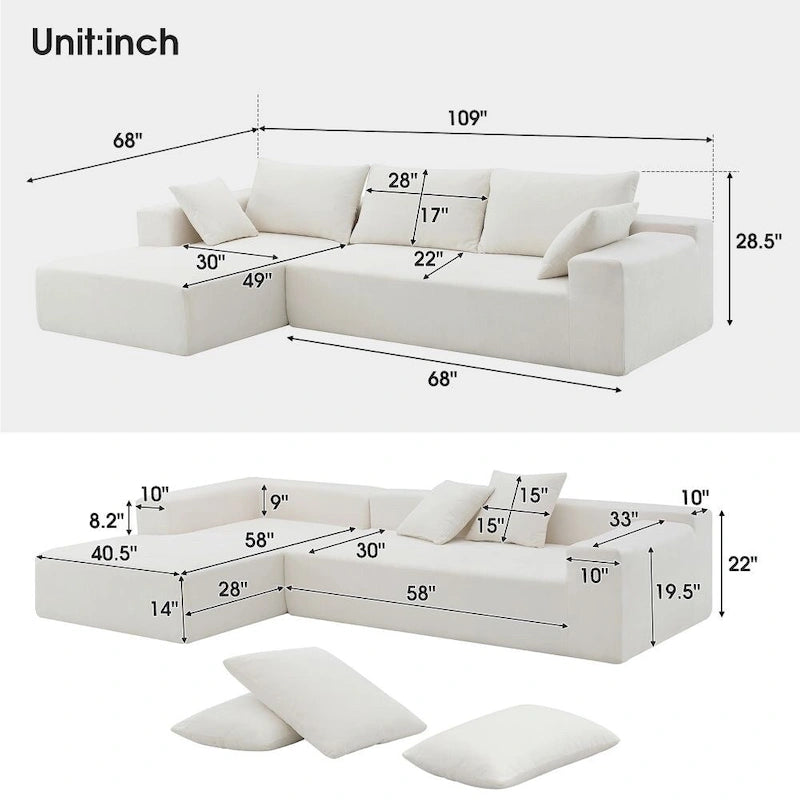 Set divano componibile per soggiorno 109x68, divano letto imbottito in stile moderno minimalista