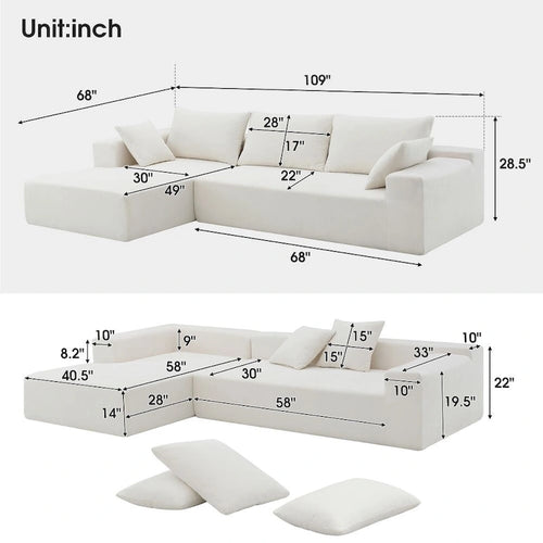 Set divano componibile per soggiorno 109x68, divano letto imbottito in stile moderno minimalista