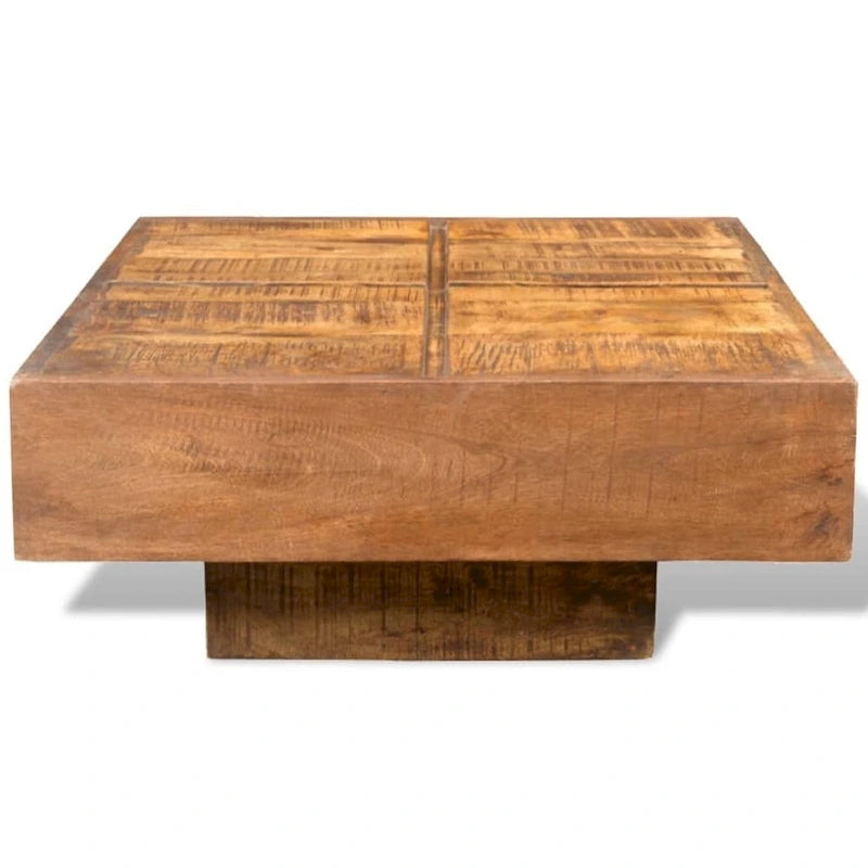 Tavolino da salotto quadrato 27x27x12" in legno massello di mango – Finitura naturale marrone, stile rustico