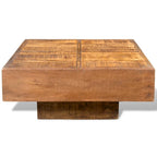 Tavolino da salotto quadrato 27x27x12" in legno massello di mango – Finitura naturale marrone, stile rustico