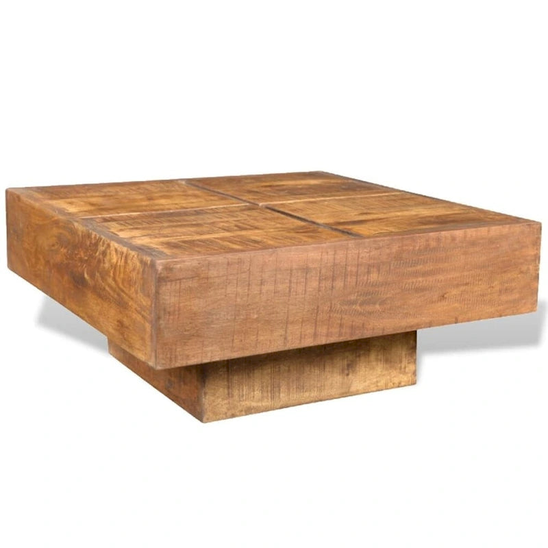 Tavolino da salotto quadrato 27x27x12" in legno massello di mango – Finitura naturale marrone, stile rustico