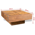 Tavolino da salotto quadrato 27x27x12" in legno massello di mango – Finitura naturale marrone, stile rustico