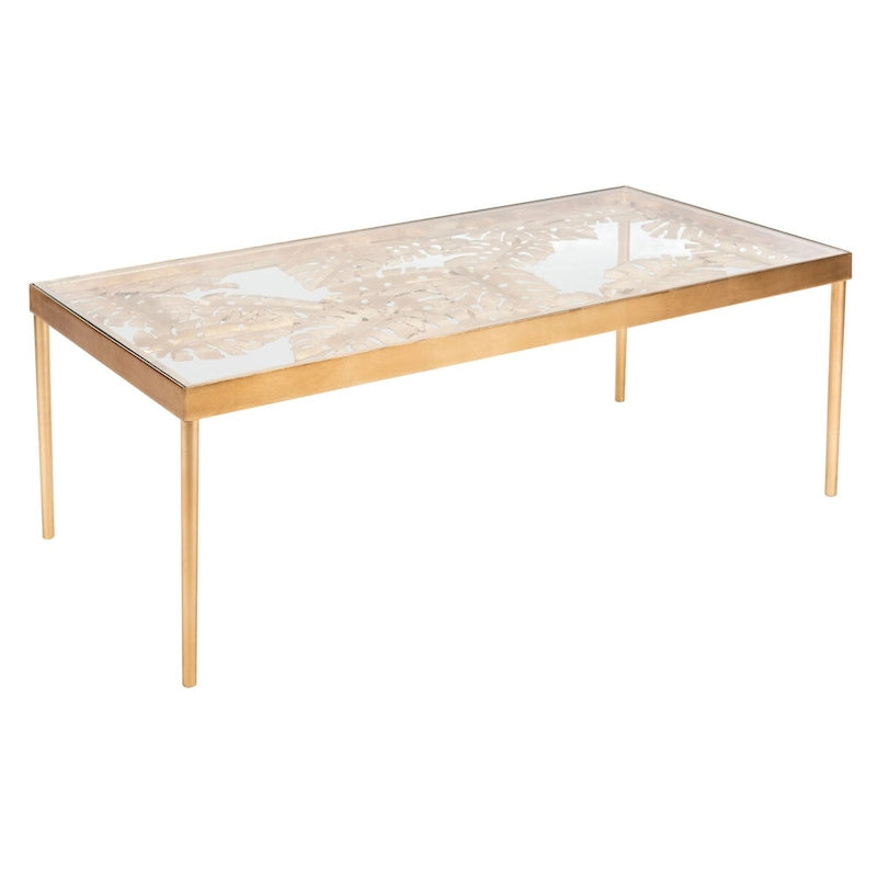 Tavolino da Caffè in Foglie di Palma 24x47,5x18 Pollici – Tavolino Stile Bohemien Tropicale per Soggiorno
