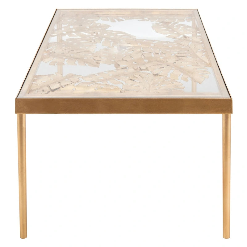 Tavolino da Caffè in Foglie di Palma 24x47,5x18 Pollici – Tavolino Stile Bohemien Tropicale per Soggiorno