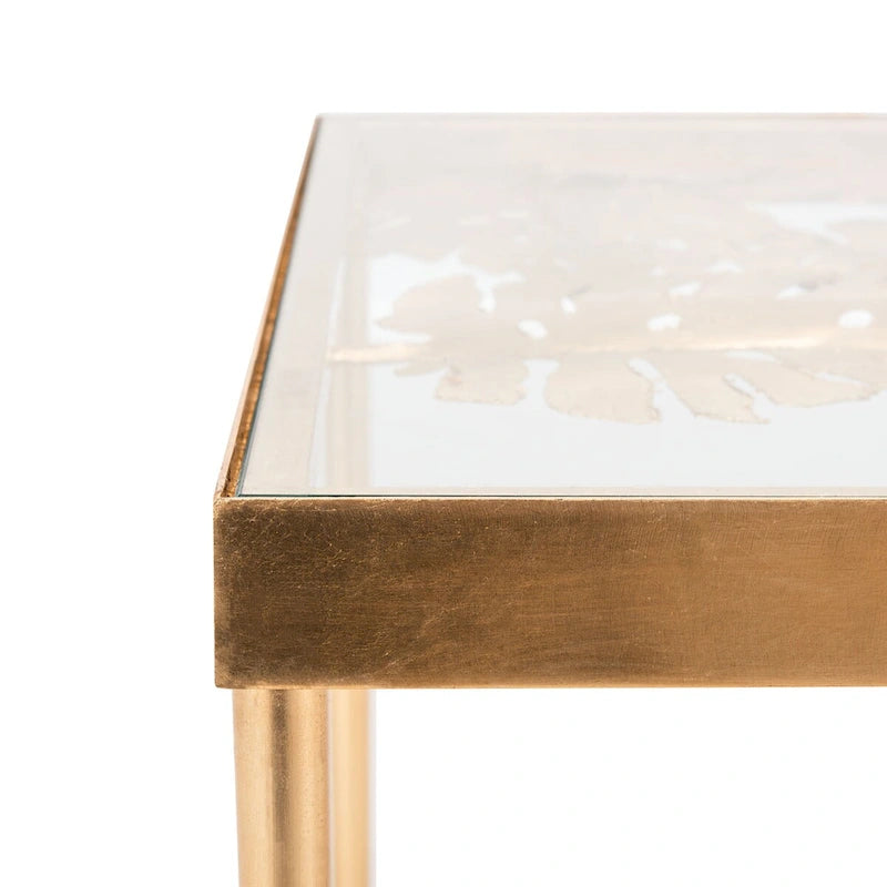 Tavolino da Caffè in Foglie di Palma 24x47,5x18 Pollici – Tavolino Stile Bohemien Tropicale per Soggiorno