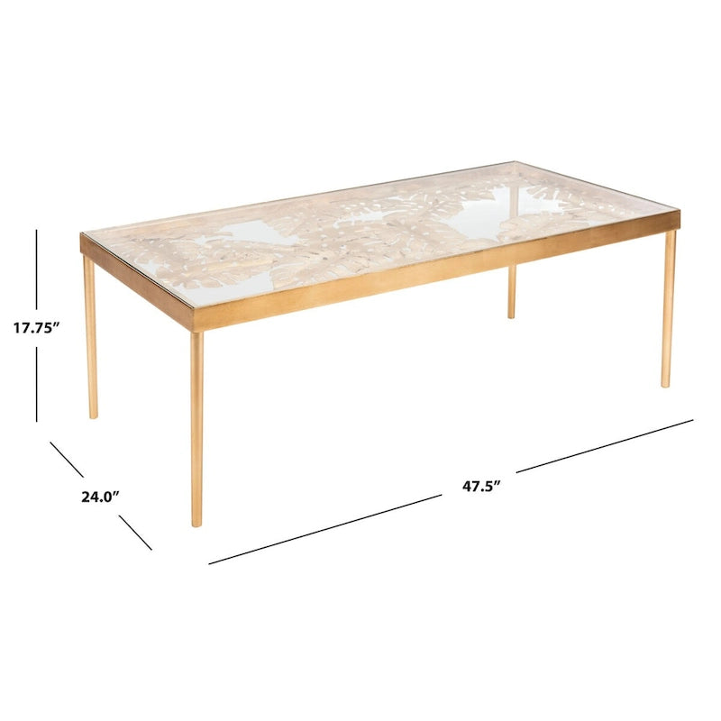 Tavolino da Caffè in Foglie di Palma 24x47,5x18 Pollici – Tavolino Stile Bohemien Tropicale per Soggiorno