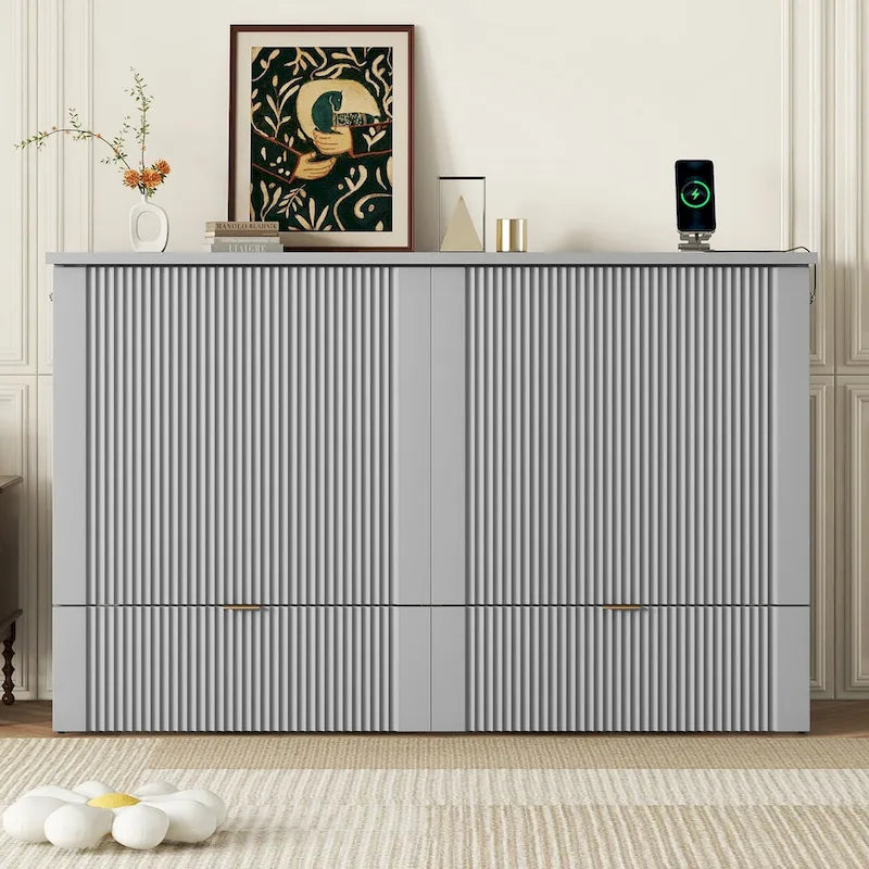Letto a scomparsa matrimoniale a muro con cassetto e un set di prese