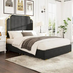 Telaio del letto imbottito Queen Size con testiera da 150 cm e bordo dorato