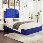 Telaio del letto imbottito Queen Size con testiera da 150 cm e bordo dorato