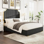 Telaio del letto imbottito Queen Size con testiera da 150 cm e bordo dorato