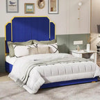Telaio del letto imbottito Queen Size con testiera da 150 cm e bordo dorato