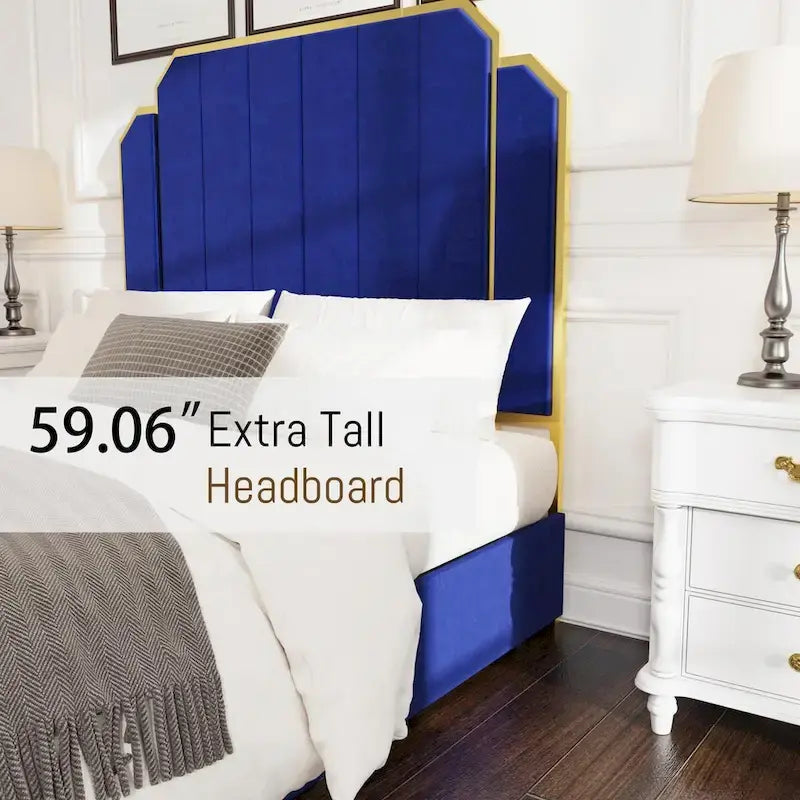Telaio del letto imbottito Queen Size con testiera da 150 cm e bordo dorato