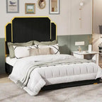 Telaio del letto imbottito Queen Size con testiera da 150 cm e bordo dorato