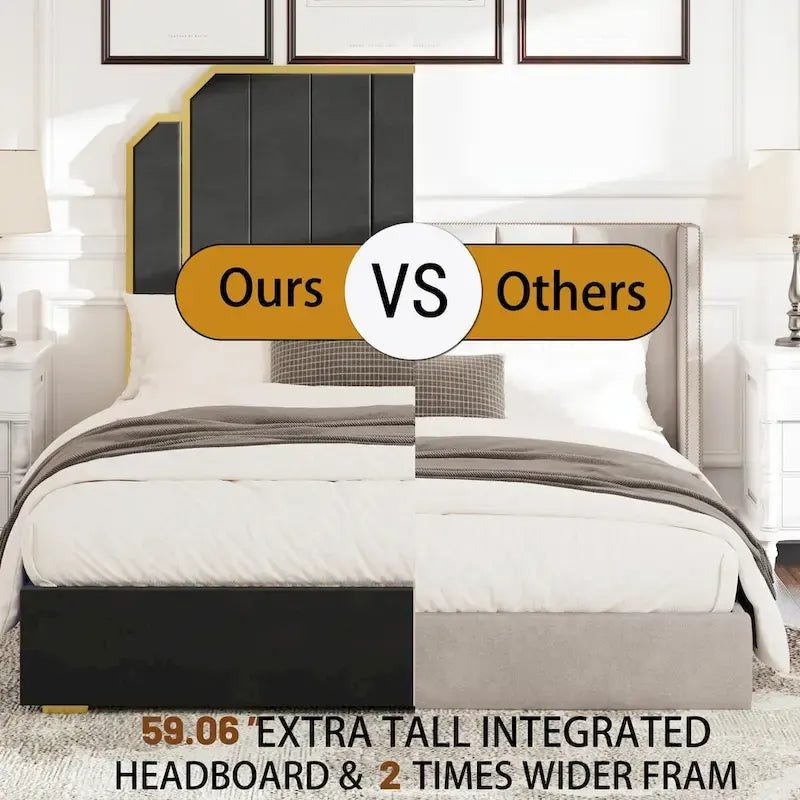 Telaio del letto imbottito Queen Size con testiera da 150 cm e bordo dorato