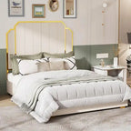 Telaio del letto imbottito Queen Size con testiera da 150 cm e bordo dorato