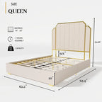 Telaio del letto imbottito Queen Size con testiera da 150 cm e bordo dorato