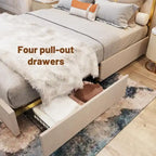 Telaio del letto imbottito Queen Size con testiera da 150 cm e bordo dorato