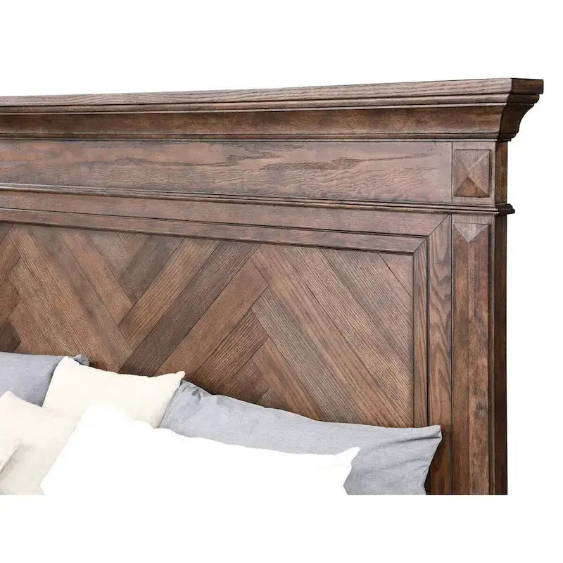 Letto Queen Size con Motivo a Parquet – Stile Tradizionale, Struttura in Legno Massello Marrone Spazzolato