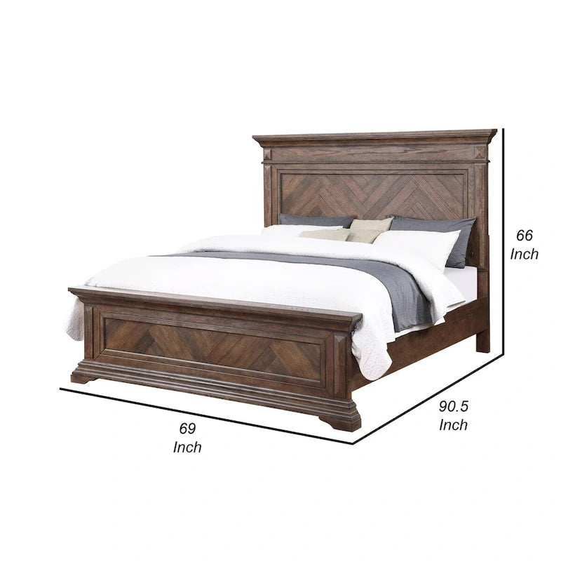 Letto Queen Size con Motivo a Parquet – Stile Tradizionale, Struttura in Legno Massello Marrone Spazzolato