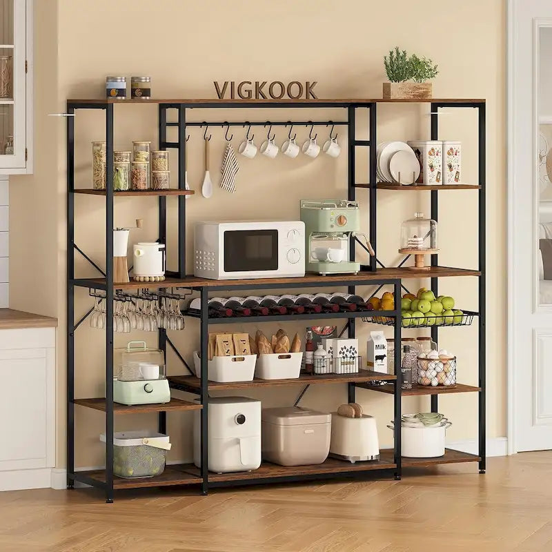 Scaffale per Panettieri Industriale con Caffetteria, Porta Bottiglie e Ripiani – Organizzatore da Cucina
