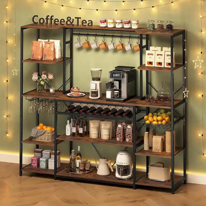 Scaffale per Panettieri Industriale con Caffetteria, Porta Bottiglie e Ripiani – Organizzatore da Cucina