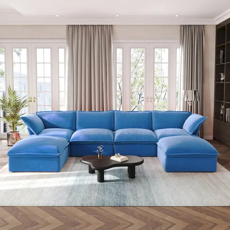 Divano componibile a U per soggiorno, divano componibile convertibile, divano componibile modulare con pouf per soggiorno