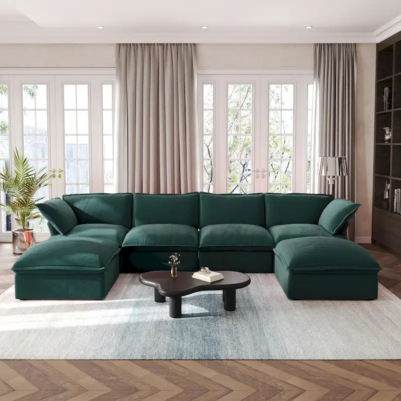 Divano componibile a U per soggiorno, divano componibile convertibile, divano componibile modulare con pouf per soggiorno