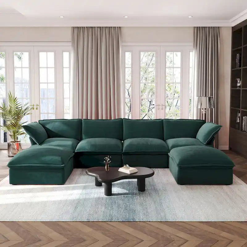 Divano componibile a U per soggiorno, divano componibile convertibile, divano componibile modulare con pouf per soggiorno