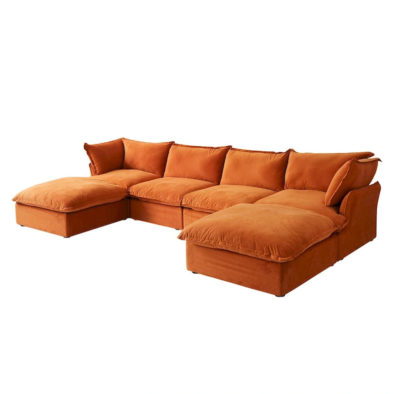Divano componibile a U per soggiorno, divano componibile convertibile, divano componibile modulare con pouf per soggiorno