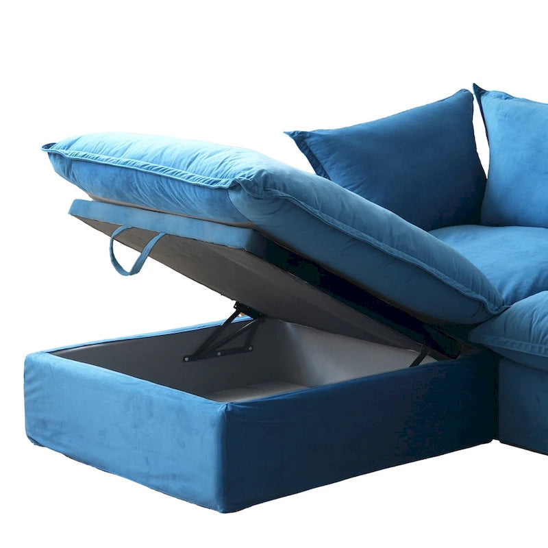 Divano componibile a U per soggiorno, divano componibile convertibile, divano componibile modulare con pouf per soggiorno