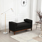 Panca imbottita con gambe in legno