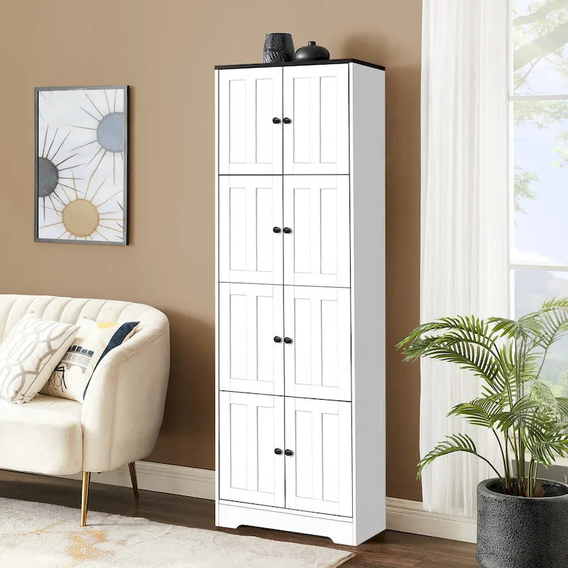 Mobile Contenitore Alto con 8 Ante e 4 Ripiani, Armadietto a Muro per Soggiorno, Cucina, Ufficio, Camera da Letto, Bagno