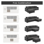 Divano componibile a L moderno a 4 posti, con 2 cuscini omaggio, pouf convertibile