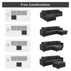 Divano componibile a L moderno a 4 posti, con 2 cuscini omaggio, pouf convertibile