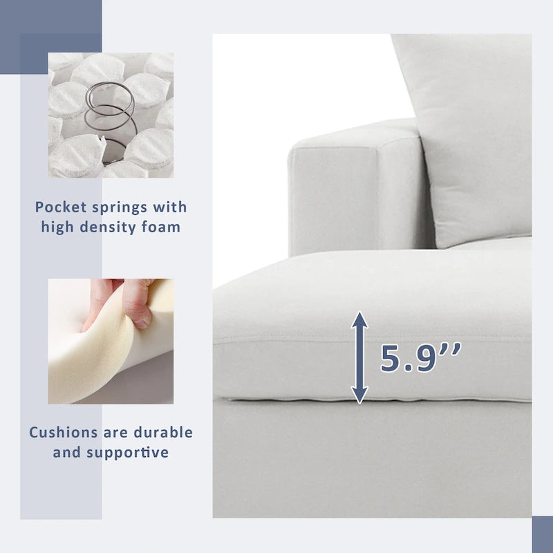 Divano componibile a L moderno a 4 posti, con 2 cuscini omaggio, pouf convertibile