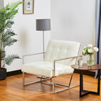 Poltrona accent tufted in pelle PU effetto Mid-Century color crema – Poltrona imbottita con braccioli, altezza 30,5 pollici