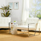 Poltrona accent tufted in pelle PU effetto Mid-Century color crema – Poltrona imbottita con braccioli, altezza 30,5 pollici