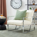 Poltrona accent tufted in pelle PU effetto Mid-Century color crema – Poltrona imbottita con braccioli, altezza 30,5 pollici