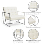 Poltrona accent tufted in pelle PU effetto Mid-Century color crema – Poltrona imbottita con braccioli, altezza 30,5 pollici