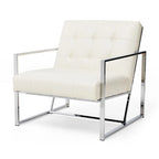 Poltrona accent tufted in pelle PU effetto Mid-Century color crema – Poltrona imbottita con braccioli, altezza 30,5 pollici