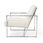 Poltrona accent tufted in pelle PU effetto Mid-Century color crema – Poltrona imbottita con braccioli, altezza 30,5 pollici