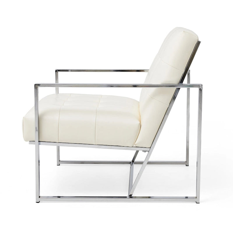 Poltrona accent tufted in pelle PU effetto Mid-Century color crema – Poltrona imbottita con braccioli, altezza 30,5 pollici