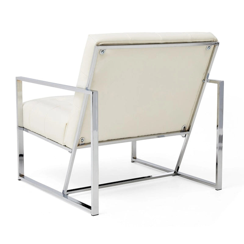 Poltrona accent tufted in pelle PU effetto Mid-Century color crema – Poltrona imbottita con braccioli, altezza 30,5 pollici